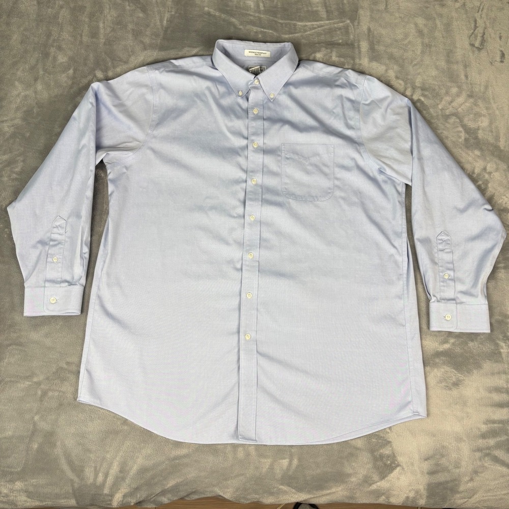 LL Bean Mens Wrinkle Resistant Trim Fit‎ Blue Button Down Shirt 18-36